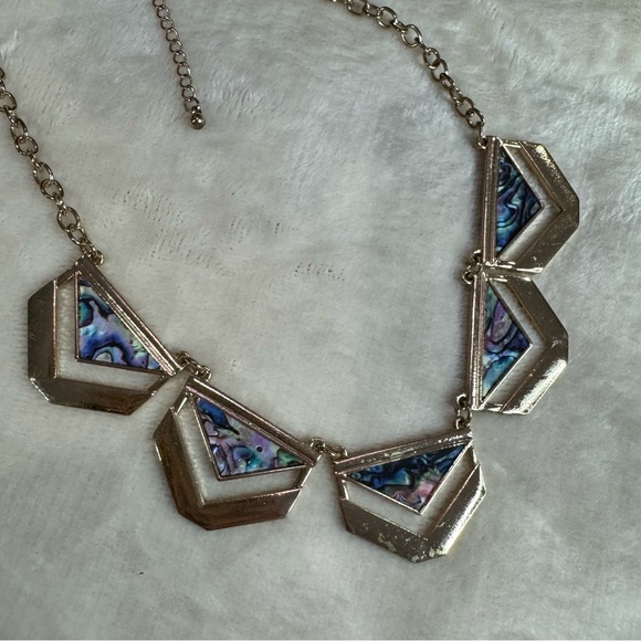 Gold Abalone-like Geometric Statement Necklace - Picture 2 of 4